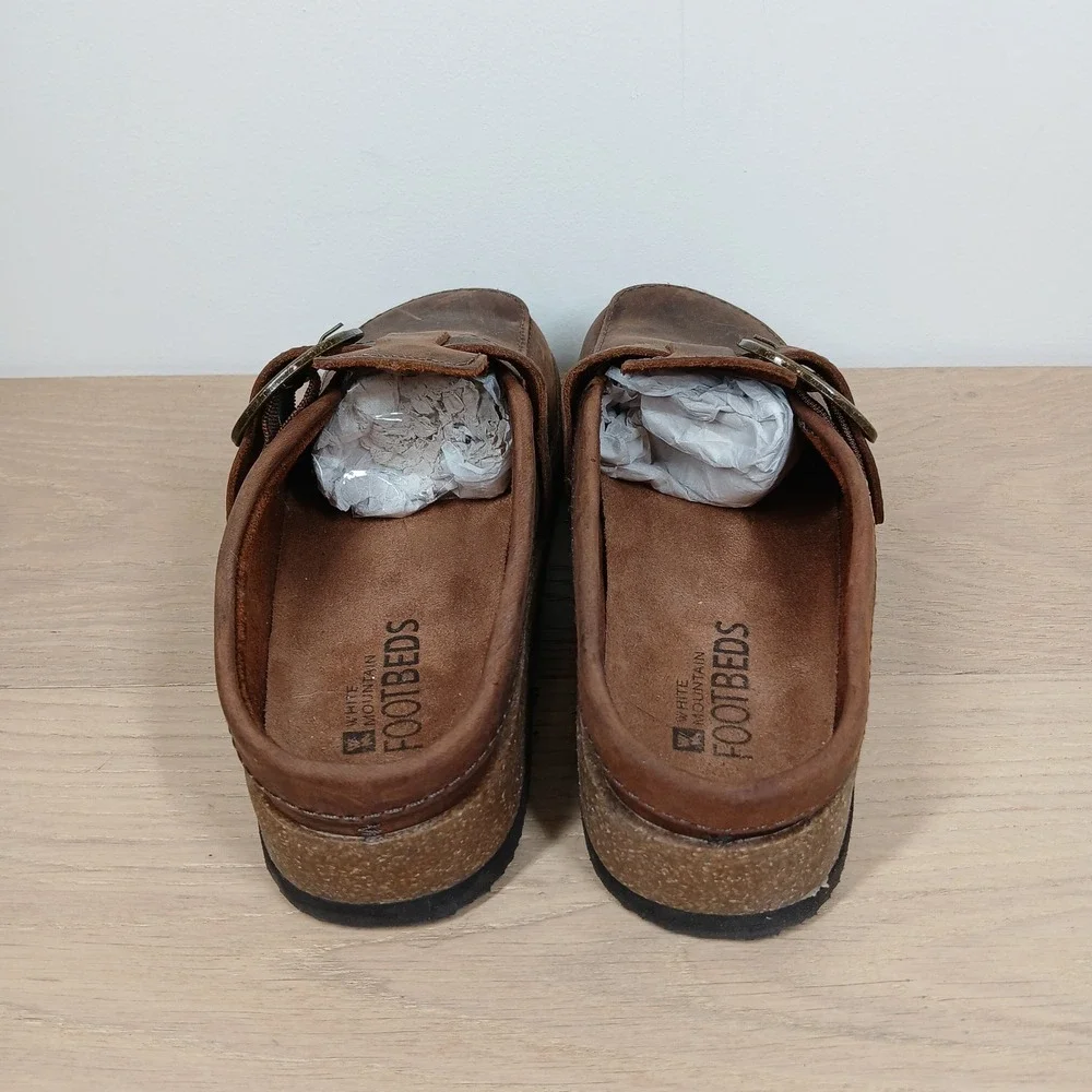 White Mountain Footbeds Mules Women's 8 Brown Leather Buckle Comfort Clogs - Picture 7 of 11